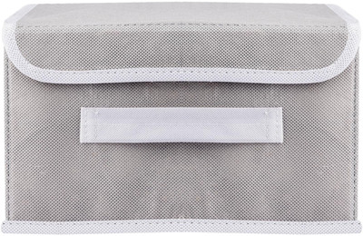 Mteaser Non Woven Multipurpose Foldable and Collapsible Storage Box Wardrobe Closet Organizer Stackable Basket/Bins with Lid Handle for Clothes | Toys | Books Set of 1(Grey)