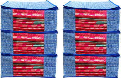 AMAK INC High Quality Large Saree Cover With Double Zipper | Wardrobe Bag | Saree Cover Closet Organizer / Saree Bags For Wardrobe Organizer Clothes Premium Clothes Cover (Wedding Collection Gift) Garment Cover Pack of 06 F7773_SC_Large_82463821(Blue)