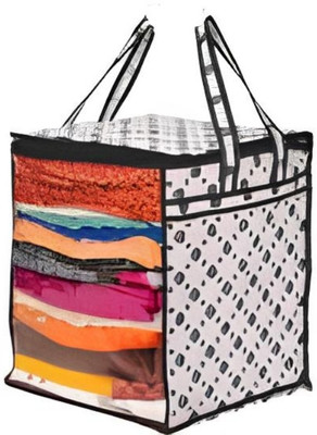 UjalaMultipack Saree Cover with Front Window and Side Handle and Side Handle |Stackable Clothes Storage Organizer PACK OF 01(BLACK DOT)