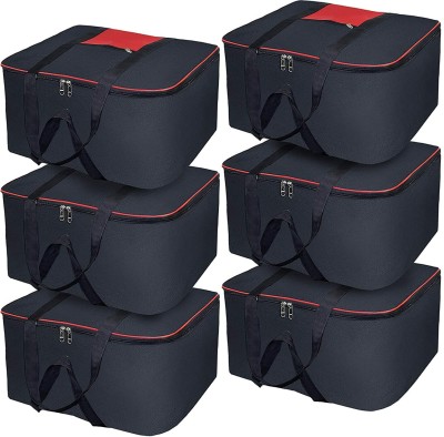 SH NASIMA Underbed Storage Bag Moisture Proof Cloth Organiser Underbed Storage Bag Moisture Proof Cloth Organiser Pack Of 6(Red Black)