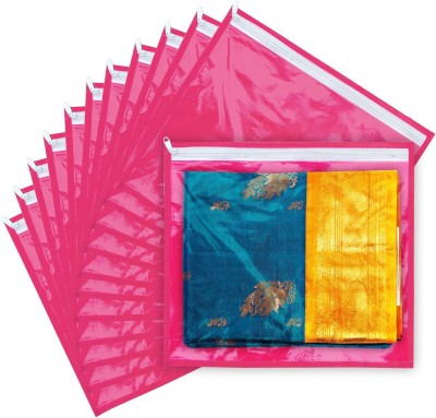 Home Organize Pack of 12 Non Woven Single Packing Saree Cover Set / Clothes Organizer with Zip for Lehenga ,Dress , Suits ( Pink ) HO-SSCOVPINK12(Pink)