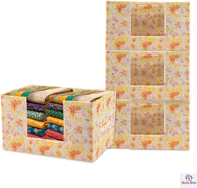 Heart Home Wardrobe Organizer 4 Pcs Cloth Organizer for Storage Wardrobe | Red Flower | Cream 115HH45756(Yellow)