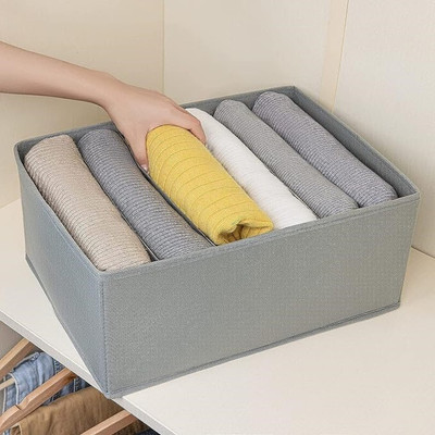 Mteaser 7 Grid Wardrobe Closet Organizer For Clothes Almirah Drawer Storage Organizer Foldable and Stackable Jeans, Sweater, Dresses, T-Shirts Organizer Box Set of 1(Dark Grey)