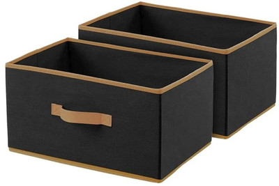 ZOVIRA Multipurpose Rectangular Drawer Storage Organizer Foldable Storage Box with Side Handle, Replacement Drawer Storage For Toys & Clothes Organizer (Set of 2)(Black)