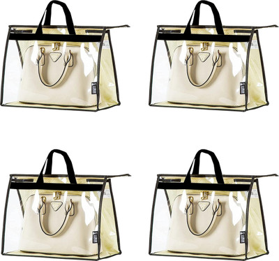 FAB ELLITE SET OF 4 (Handbag Storage Bag Transparent With Zipper Closure) Dust proof foldable Handbag storage organizer purse clutch with zipper(PACK 4)) Transparent Bags For Handbag Storage For Wardrobe|Dustproof|Moistureproof(BEIGIE)