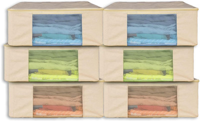 DARKZONE Cotton Canvas Clothes Storage Bags/Saree Covers with Zip Pack of 6 for Storage Specially Design for Woman Dresses, Sarees, Lehengas for Wardrobe Organizer Pack of 6(Beige)
