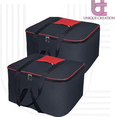 Unique Creation Moisture Proof Nylon Big Underbed Storage Bag Cloth Organiser | Blanket organizer | Cloth Storege Bag with Zip Closure and Handle { Pack of 2 }(Red, Black)