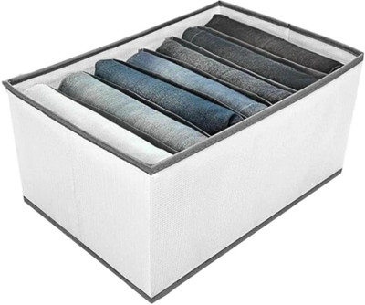 Stowcraft Foldable Clothes Organizer Box | Wardrobe Storage Box for Jeans, T-Shirts, and Garments | Non-Woven Fabric with 7 Grid Compartments | Space-Saving and Durable Set of 1(Grey)