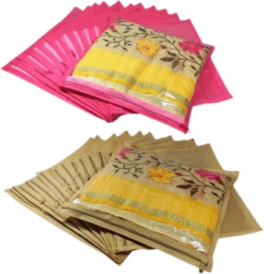 JoyeCrafts Saree Cover Single Saree Cover Set of 24 storage bag packing cover pack of 24 organizer Clothes Cover Saree COver(Pink, Beige)