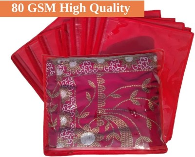 Love Store Present Set of 10 Foldable Single Saree Covers / Clothes Storage Bag / Wardrobe Organizer, Transparent Top And Zip, Lehenga, Suit, Dress,Saree Covers (Red)(Red)