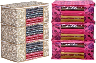 House of Common Saree Cover/Saree Bag Pack of 6 Pcs Non Woven Saree Cove Best Stitching with transparent window beige & Pink saree cover Heavy GSM Fabric non woven fabric cloth organizer/wardobe organizer(Multicolor)