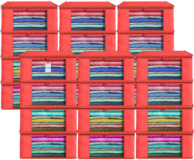 HOMESTIC by Kuber Industries Saree Cover (Pack of 24) Foldable 9 Inch Hathkadi Piping Non-Woven Saree Covers | Red Cloth Storage(Red)