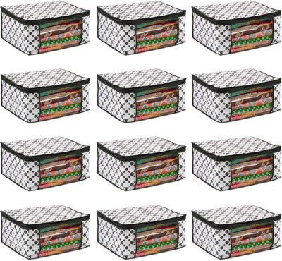 RRH Foldable Bag Saree Cover Storage Wardrobe organizer for cloth Saree Packing Cover For Wedding PACK OF 12(Black, White)