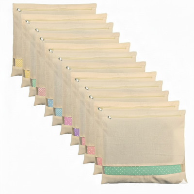 Nature Maa Eco Friendly Cotton Saree Covers for Storage/Wardrobe Organizer with Zip & Window Pack of 12 COVER(Beige)