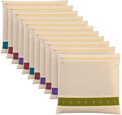 Kottify Saree Cover Cotton Clothes Bag/ Saree Covers For Storage Set Of -12 Big Size 16 X 14 Inches | Saree Bag for Clothing Store | Transparent window(Beige)