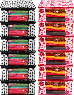 Ankit International Saree Cover High-Quality Trendy Storage Bag For Wardrobe Organizer Big in size Floral and Dot Printed Pack of 12(Pink, White, Black)