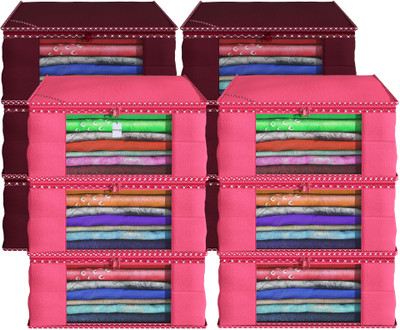 HOMESTIC by Kuber Industries Saree Cover (Pack of 12) Hathkadi Piping 9 Inch Non-Woven Saree Covers | Maroon & Pink Cloth Storage(Maroon & Pink)