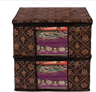 farhan bags Garments Cover Premium-Quality Trendy Saree Cover Storage Bag For Wardrobe Organizer Garments Storage bags-Big in size Gold Printed Sakhiya kalash Pack of-2(Brown)