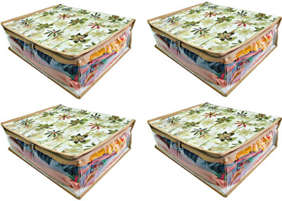 atorakushon designer Set of 4 pcs Multipurpose Flower Print Transparent Saree cover,Wardrobe Organiser At Flwr Printed T.P.Sari 8inch pck4(Multicolor)
