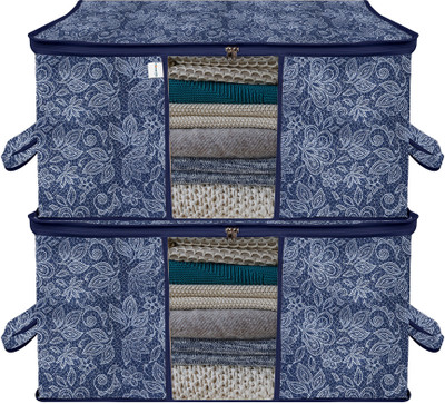 HOMESTIC by Kuber Industries Underbed Storage Bag Flower Print Underbed Storage Bag with View Window & Handle|Pack of 2|Navy Blue 82HT17170(Navy Blue)