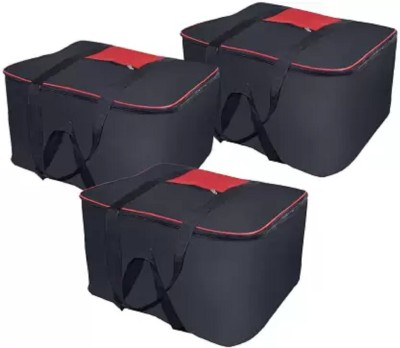 Minso Underbed Storage Bag Multi Purpose Foldable Nylon Big Underbed Storage Bag Blanket Storage Bag Cloth Storage Organizer Blanket Cover with Handles Pack of 3 Black(Black, Red)