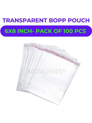 Retailvibes 6x8 Inch | 15x20 Cm 100 Pcs Bopp Pouch Transparent Packing Bags | Self Adhesive Jewelry & Accessories Pouch(Transparent)