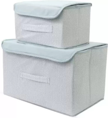SV.ENTERPRISE Box Wardrobe Closet Organizer Foldable Stackable Basket/Bins with Lid and Handle (Grey Set of 2 Big Non-Woven Storage(Gery)