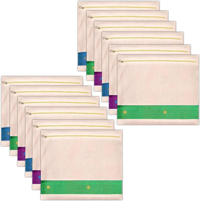 blendmix Clothes Covers Cotton Saree /Saree Covers For Single With Zip Closure Set Of 12 (16 X 14 Inches) For Clothes Bags And Wardrobe Organizer.,(off white)
