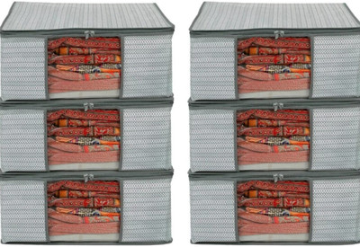 Aaliya Foldable Fabric Pack of 6 Organizer for Wardrobe Transparent Window Storage Use Poly-canvas Laundry Bag(GRAEY)