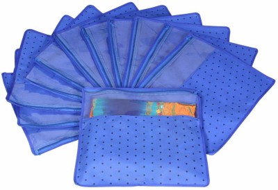 PrettyKrafts F1290_Blue12 Saree Cover Set of 12 Polka dots with Top transparent window_Blue 1290(Blue)