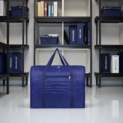 Ankit International Premium Satin Quilt Storage Bag for Blankets & Sarees | Large Foldable Organizer with Zip & Front Pocket | Travel Friendly | Pack of 01 AI-QSB-255(Blue)
