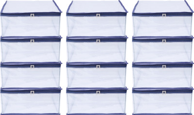 MBW dark blue transparent Saree Cover Storage Bag Big for Clothes with Zip Organizer for Wardrobe, transparent Cloth Large Design Boxes for Blanket and Blouse (dark blue)| (pack of 12) pack of 12 trans dark blue(Dark Blue)