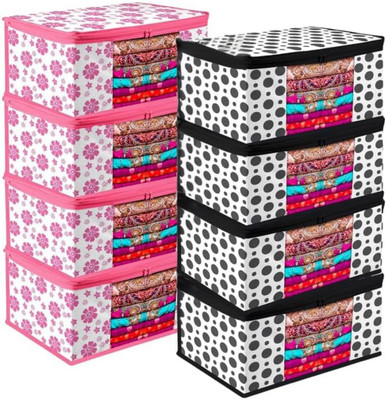 Aaliya Regular series Durable Saree Cover pack of 8 with Transparent window and Clear Design GTU808(black bindi, pink flower)