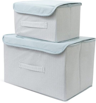 infinity craft Foldable Drawer Rectangular Storage Basket with Lid & Handle Closet Organizer| Storage Box (Grey) 2PC Small/Big(Grey)