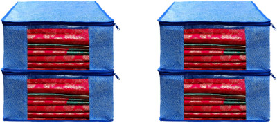 Shaping Fabric High Quality Large Saree Cover With Double Zipper | Wardrobe Bag | Saree Cover Closet Organizer / Saree Bags For Wardrobe Organizer Clothes Premium Clothes Cover (Wedding Collection Gift) Garment Cover Pack of 04 F7773_SC_Large_82464059(Blue)