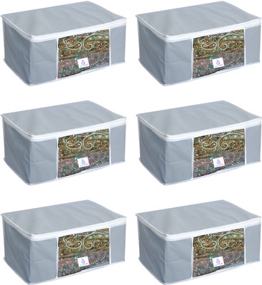 Craft Bazar Non Woven Fabric Saree Cover/ Clothes Organizer with Transparent Window & Zipper Closure | Pack of 6 Foldable Multipurpose Storage(Grey)