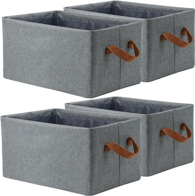 NESTIFY Clothes Organizer for Wardrobe 26LTR with Metal Frame Rectangle Storage Baskets for Clothing Fabric Storage Box with Handles Shelf Basket for Storage Clothes Pants Jeans Sweater ORGANIZER BOX Pack of 4(Grey)