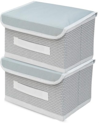 Wolfster Foldable Drawer Rectangular Storage Basket with Lid & Handle Closet Organizer| Storage Box (Grey) 2PC Small(Grey)