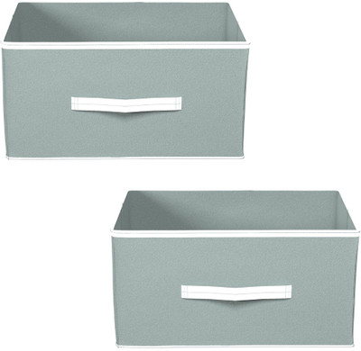 Laabham 2 Foldable Boxes For Storage garments (Pack of 2)Multipurpose For Clothes Wardrobe Closet | Toys | Books | Home - Undergarment With Handle(Grey, White)