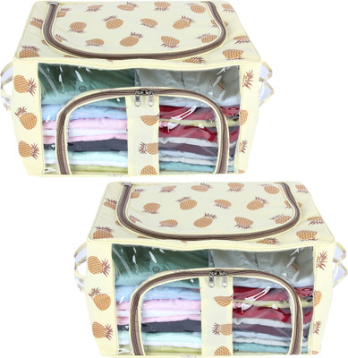 Cool Buddyzz Clothes Organizer/Closet Organiser Transparent Moisture Proof Storage Box, Saree Cover Wardrobe Organizer bag Underbed Storage Bag(Cream)