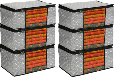 HOMIFY 6 pcs Non Woven Saree Cover/Clothes Organiser For Wardrobe Set Storage Bag Premium-Quality Trendy Saree Cover Storage Bag For Wardrobe Organizer with Front View Transparent Window And Zip For Lehenga, Suit, Dress(Grey)