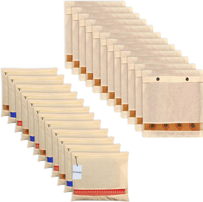 HOMESTIC by Kuber Industries Saree Cover Combo Set Cotton Mesh Window Single Packing Saree Bags Combo Set|Pack of 24|Cream 83HT17600(Cream)