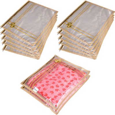 HOMESTIC by Kuber Industries Saree Cover Tissue Lining Bow-Design With Zip Closure|Single Packing Bag|Pack of 12|Golden 73HT12107(Golden)
