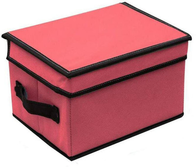 IMCREATIONS Multipurpose Storage Box With Lid & Side Handle Foldable Organisers for Clothe & Book & Toys Large Transparent Window and Zip Closer 12(Red)