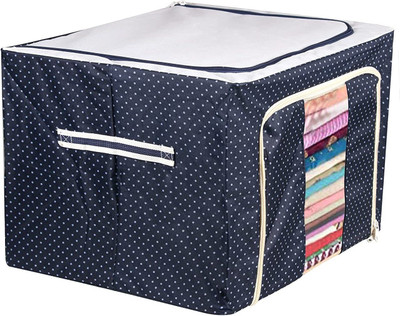 avnish Cloth Storage Box Foldable Box Steel Frame Collapsible Wardrobe Storage Organizer Bag Cover Boxes 66 LTR Foldable Steel Frame Cloths Zip Organizer Bag(Blue)