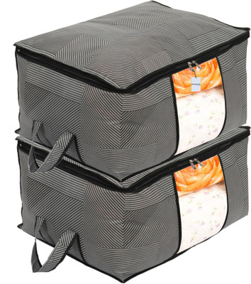 HOMESTIC by Kuber Industries Underbed Storage Bag Non-Woven Lining Print Blanket Cover|Clothes Organizer Set of 2 (Extra Large) 55HT04392(Gray)