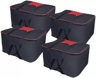 Minso Underbed Storage Bag Multi Purpose Foldable Nylon Big Underbed Storage Bag Blanket Storage Bag Cloth Storage Organizer Blanket Cover with Handles Pack of 4 Black(Black, Red)