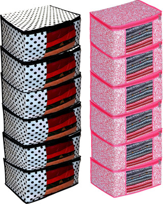CHAMPARAN saree cover Non Woven Fabric Saree Cover/Clothes Organiser for Wardrobe Set 12(Pink, Black)