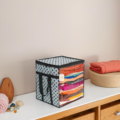 Ankit International Polka Dot Non-Woven Saree Cover Organizer – 90 GSM Fabric, Transparent Front Window, Double Zipper & Sturdy Handles | Foldable Cloth Storage Box for Wardrobe (50L, Pack of 1) SFXL7773259842792(Black, White) Ankit International Polka Dot Non-Woven Saree Cover Organizer – 90 GSM Fabric, Transparent Front Window, Double Zipper & Sturdy Handles | Foldable Cloth Storage Box for Wardrobe (50L, Pack of 1) SFXL7773259842792(Black, White)