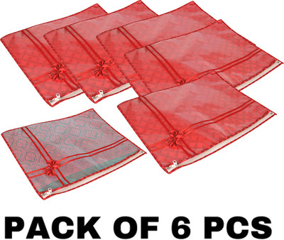 GIBI Saree cover pack of 6 Saree Covers 6 Set With Transparent Top RED Saree Single-Transparent-Bow-Design-RED-Set-Of-6(Red)